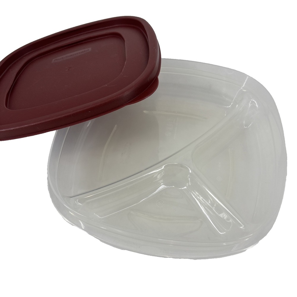 Rubbermaid Divided 3 Compartment Container Plate #7K74 & Lid #7J70 Meal Prep